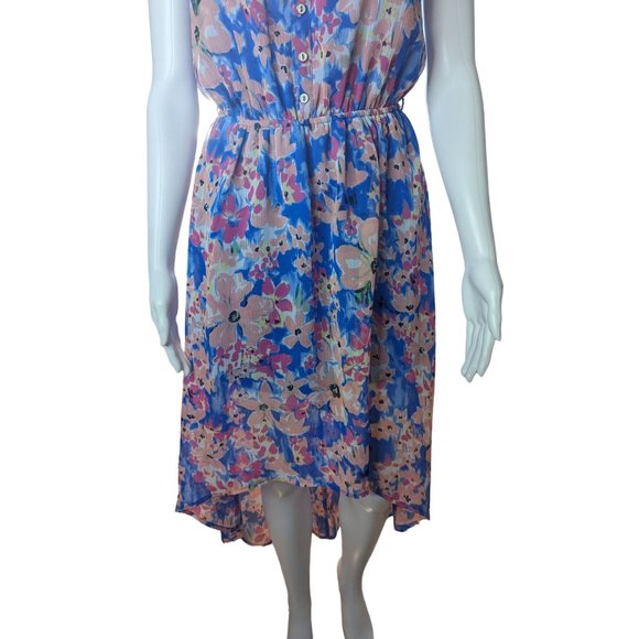 Candie's Women's Y2K High-Low Hem Dress Floral Print Blue Lace Panels sz M - Picture 3 of 11